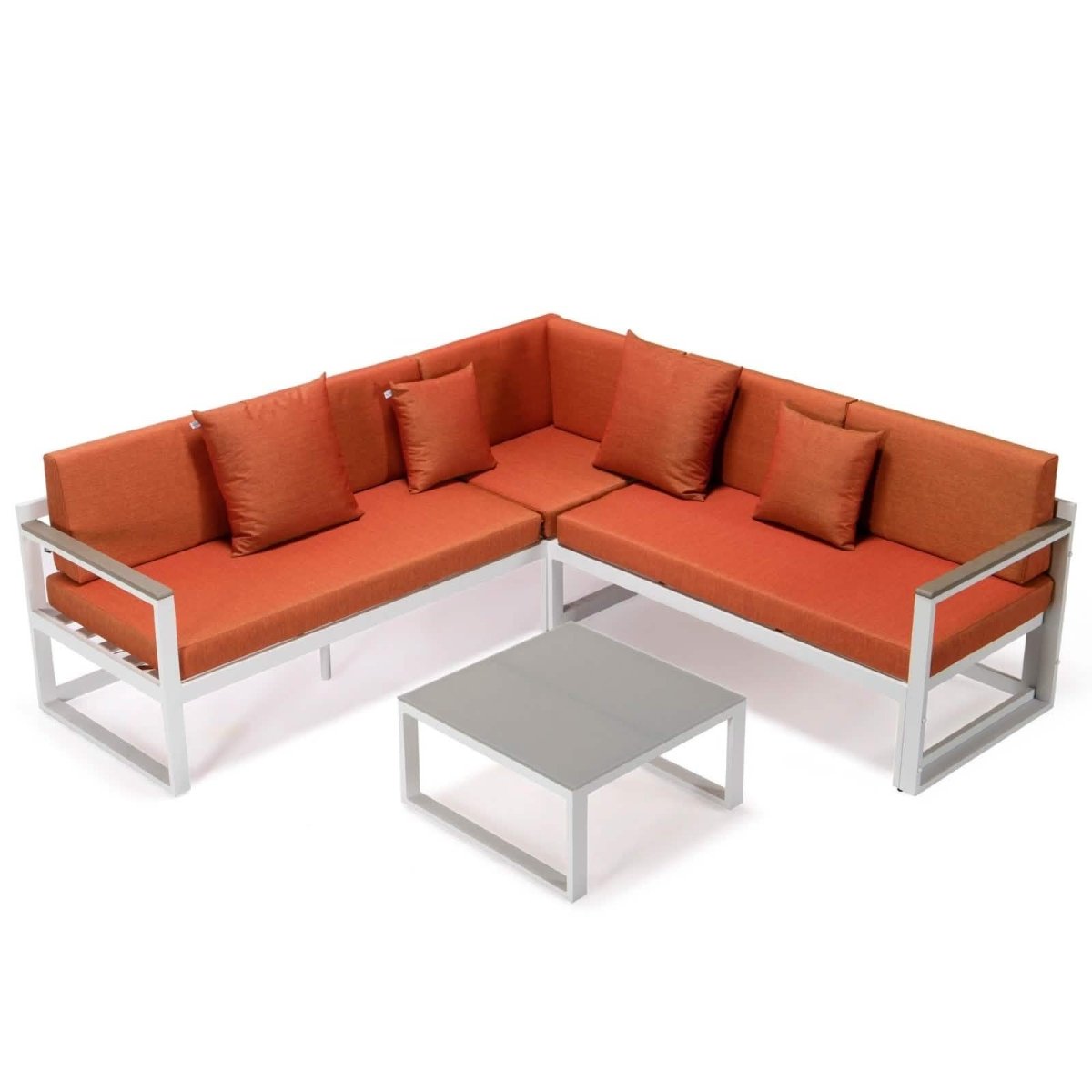 Chelsea White Sectional With Adjustable Headrest & Coffee Table With Cushions