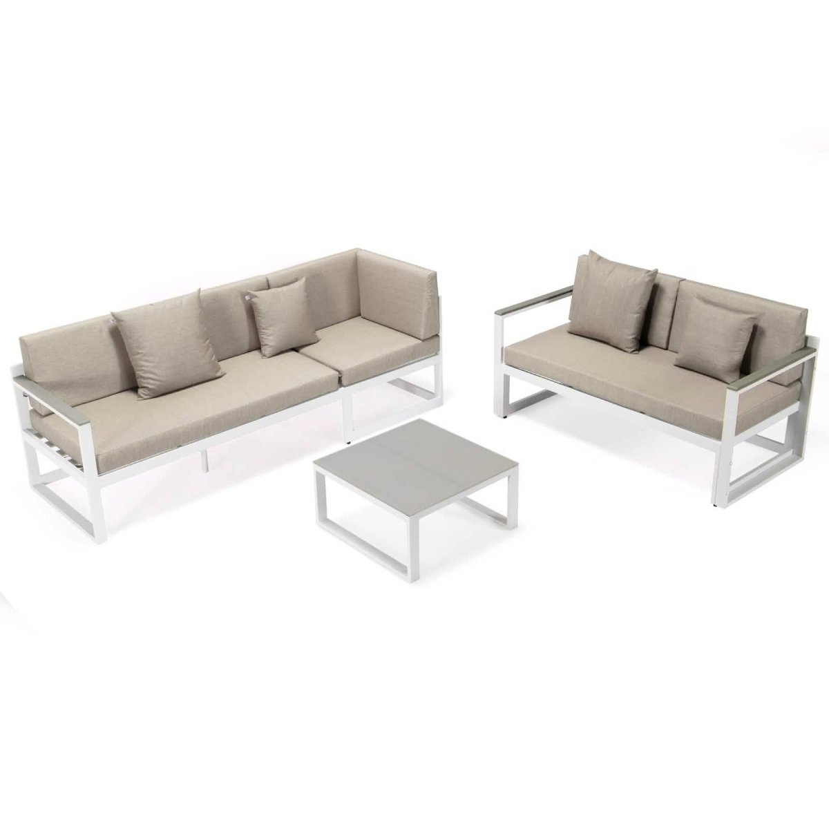 Chelsea White Sectional With Adjustable Headrest & Coffee Table With Cushions