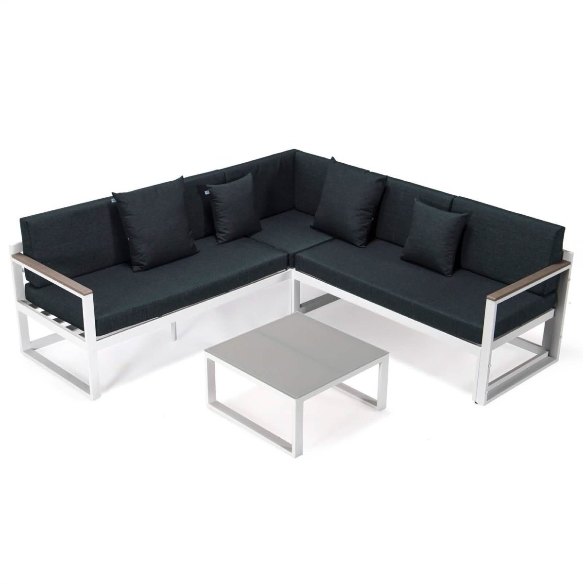 Chelsea White Sectional With Adjustable Headrest & Coffee Table With Cushions