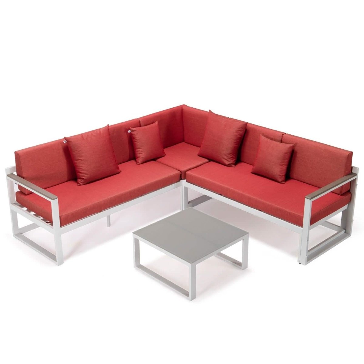 Chelsea White Sectional With Adjustable Headrest & Coffee Table With Cushions