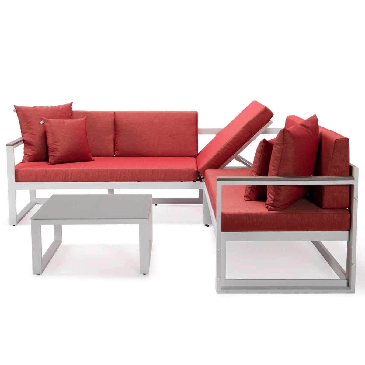 Chelsea White Sectional With Adjustable Headrest & Coffee Table With Cushions