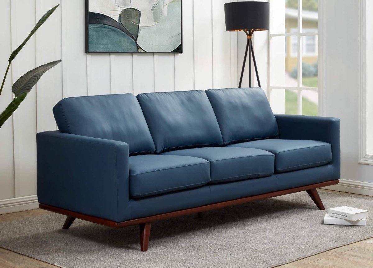 Chester 3 - Seater Leather/Mesh Full Size Sofa in Birch Wood Base