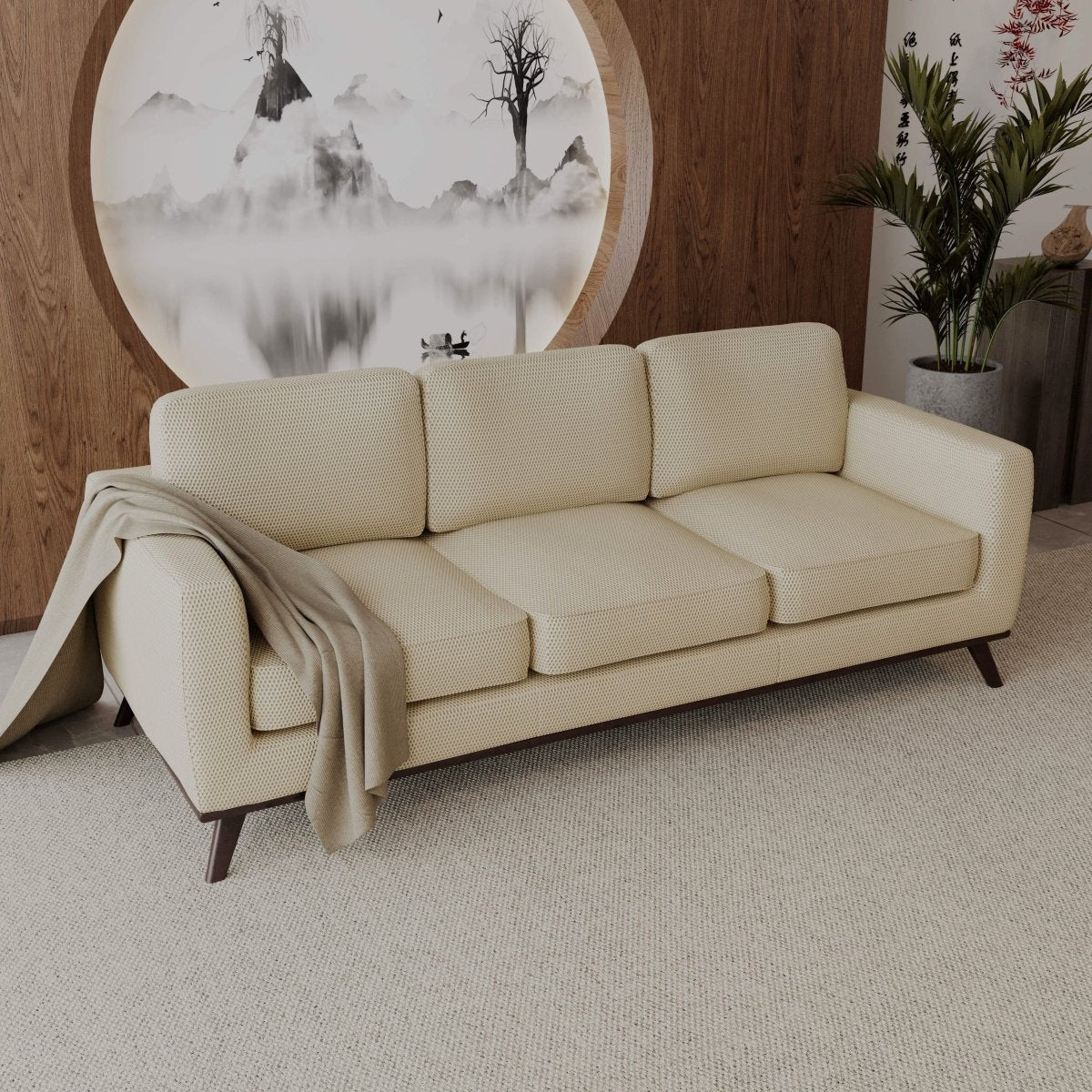 Chester 3 - Seater Leather/Mesh Full Size Sofa in Birch Wood Base
