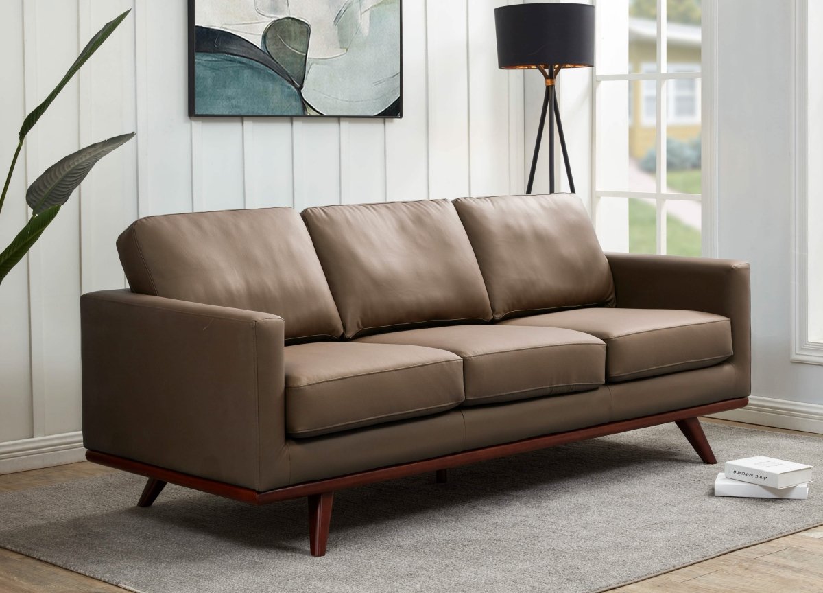 Chester 3 - Seater Leather/Mesh Full Size Sofa in Birch Wood Base