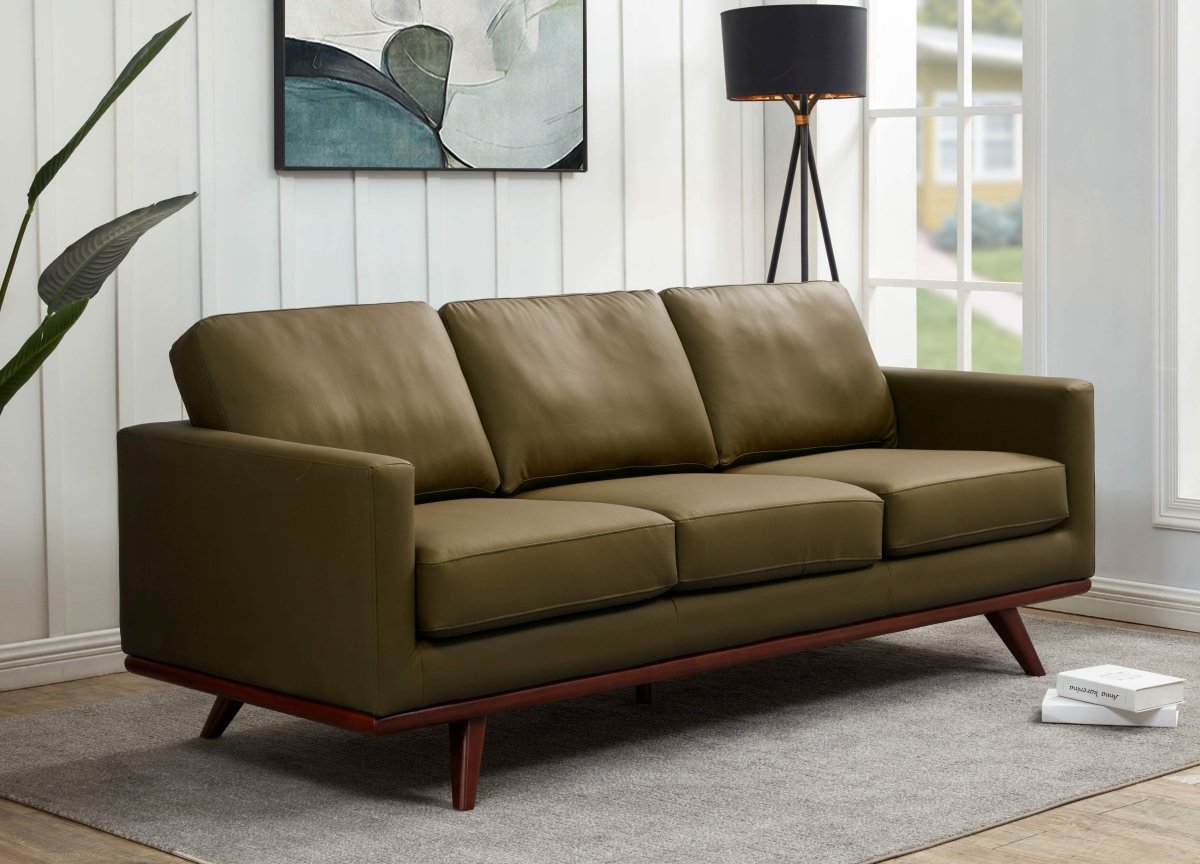 Chester 3 - Seater Leather/Mesh Full Size Sofa in Birch Wood Base