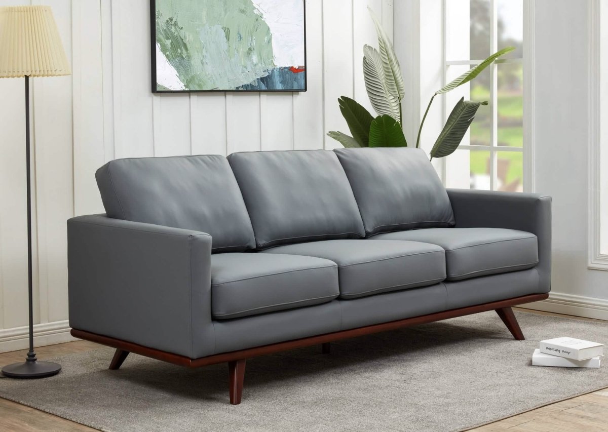 Chester 3 - Seater Leather/Mesh Full Size Sofa in Birch Wood Base