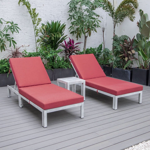 Chelsea Modern Outdoor Weathered Grey Chaise Lounge With Side Table & Cushions Set of Two