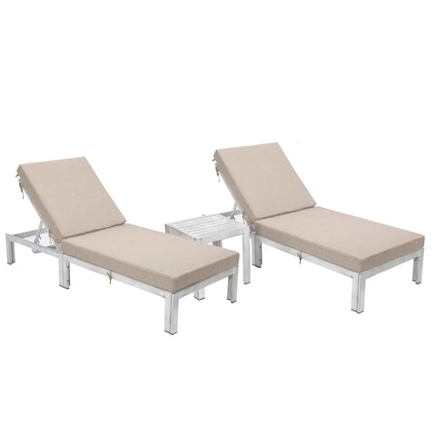 Chelsea Modern Outdoor Weathered Grey Chaise Lounge With Side Table & Cushions Set of Two