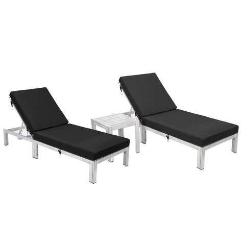 Chelsea Modern Outdoor Weathered Grey Chaise Lounge With Side Table & Cushions Set of Two