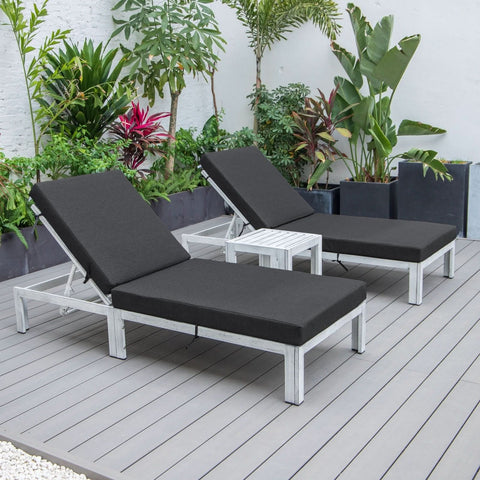 Chelsea Modern Outdoor Weathered Grey Chaise Lounge With Side Table & Cushions Set of Two