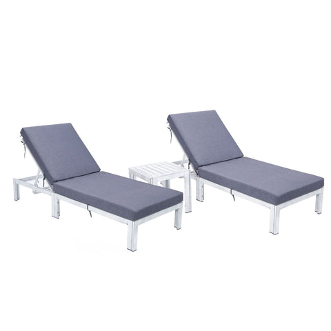 Chelsea Modern Outdoor Weathered Grey Chaise Lounge With Side Table & Cushions Set of Two