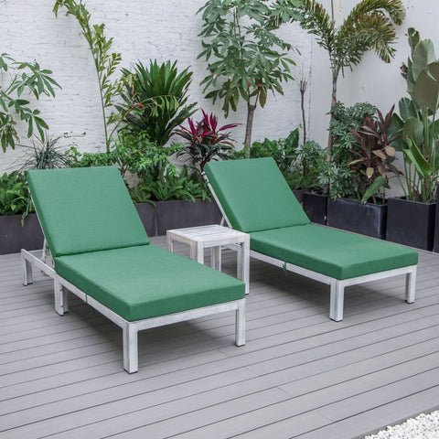 Chelsea Modern Outdoor Weathered Grey Chaise Lounge With Side Table & Cushions Set of Two