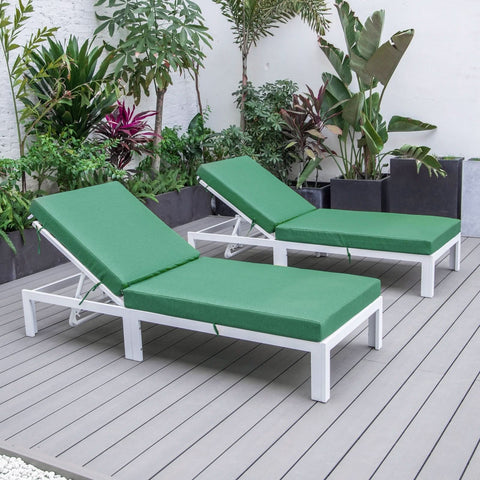 Chelsea Modern Outdoor White Chaise Lounge Chair With Cushions Set of 2