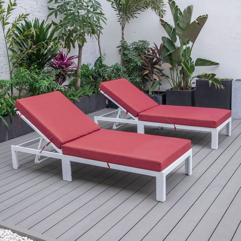 Chelsea Modern Outdoor White Chaise Lounge Chair With Cushions Set of 2
