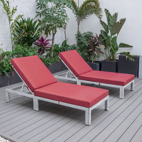 Chelsea Modern Outdoor Weathered Grey Chaise Lounge Chair With Cushions Set of 2
