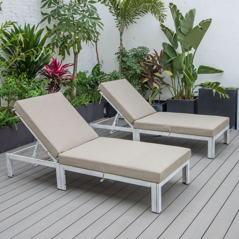 Chelsea Modern Outdoor Weathered Grey Chaise Lounge Chair With Cushions Set of 2
