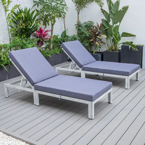 Chelsea Modern Outdoor Weathered Grey Chaise Lounge Chair With Cushions Set of 2