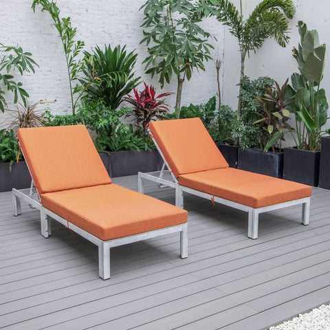 Chelsea Modern Outdoor Weathered Grey Chaise Lounge Chair With Cushions Set of 2