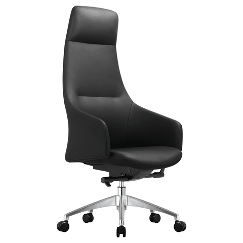Celeste High-Back Office Chair in Upholstered Leather and Iron Base with Swivel and Tilt