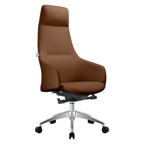 Celeste High-Back Office Chair in Upholstered Leather and Iron Base with Swivel and Tilt