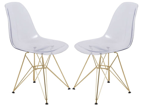 Cresco Modern Molded Eiffel Side Dining Chair with Gold Base Set of 2