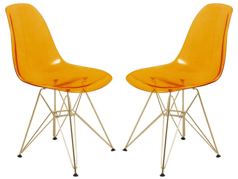 Cresco Modern Molded Eiffel Side Dining Chair with Gold Base Set of 2