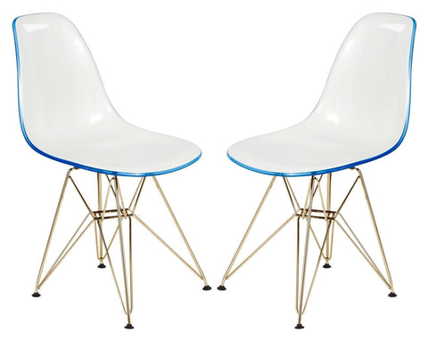 Cresco Modern Molded Eiffel Side Dining Chair with Gold Base Set of 2
