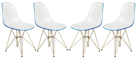 Cresco Molded Plastic Dining Chair with Gold Eifel Base Set of 4