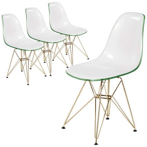 Cresco Molded Plastic Dining Chair with Gold Eifel Base Set of 4