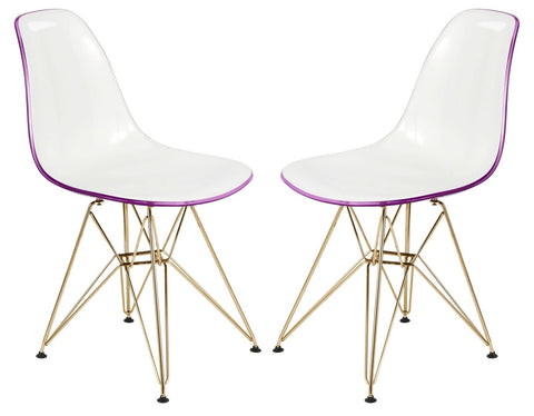 Cresco Modern Molded Eiffel Side Dining Chair with Gold Base Set of 2