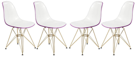 Cresco Molded Plastic Dining Chair with Gold Eifel Base Set of 4