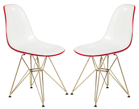 Cresco Modern Molded Eiffel Side Dining Chair with Gold Base Set of 2