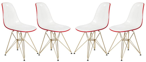 Cresco Molded Plastic Dining Chair with Gold Eifel Base Set of 4