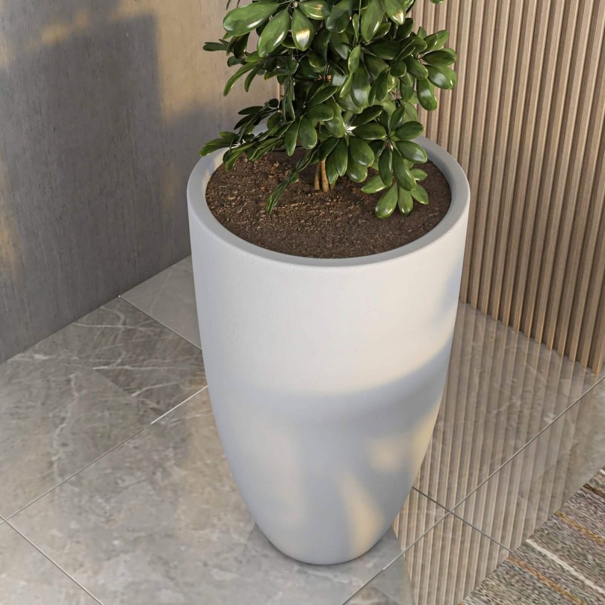 Crete Modern Tapered Round Planter Pot in Fiberstone and Clay Weather Resistant Design