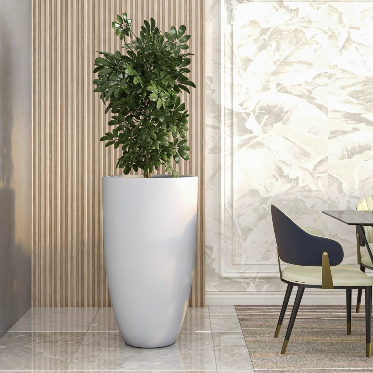 Crete Modern Tapered Round Planter Pot in Fiberstone and Clay Weather Resistant Design