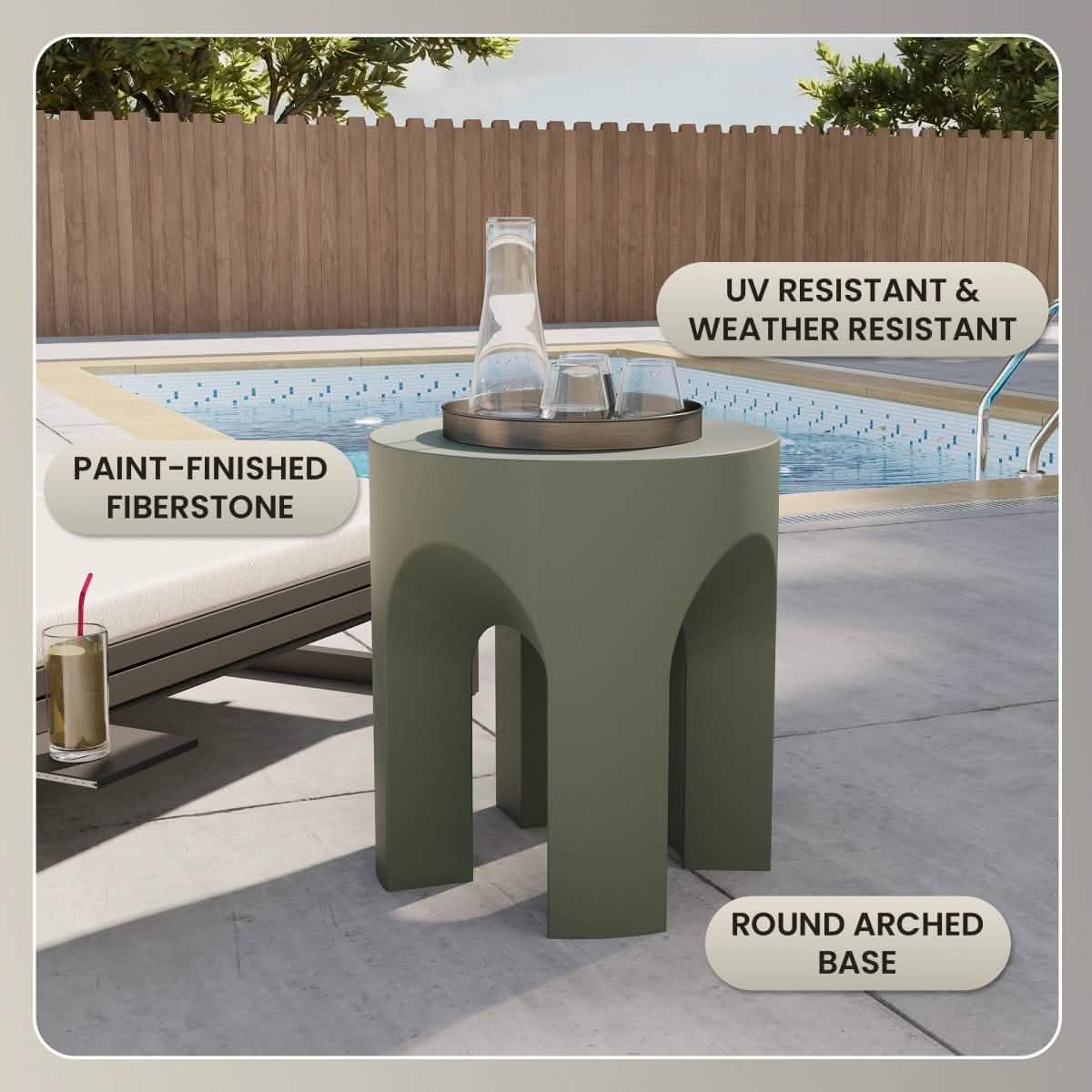 Crus Fiberstone Outdoor Side Table With Arched Base Design