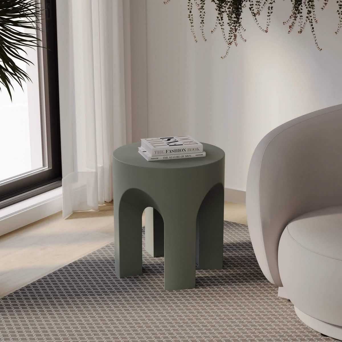 Crus Fiberstone Outdoor Side Table With Arched Base Design