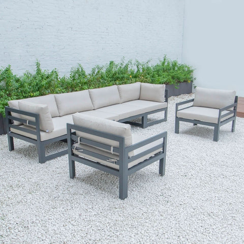 Chelsea 6-Piece Patio Armchair Sectional Black Aluminum With Cushions