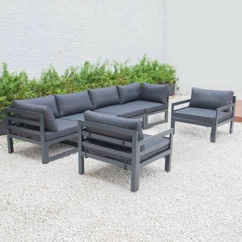 Chelsea 6-Piece Patio Armchair Sectional Black Aluminum With Cushions