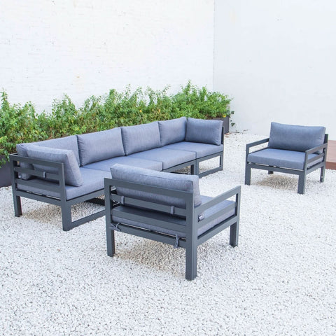 Chelsea 6-Piece Patio Armchair Sectional Black Aluminum With Cushions