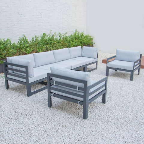 Chelsea 6-Piece Patio Armchair Sectional Black Aluminum With Cushions