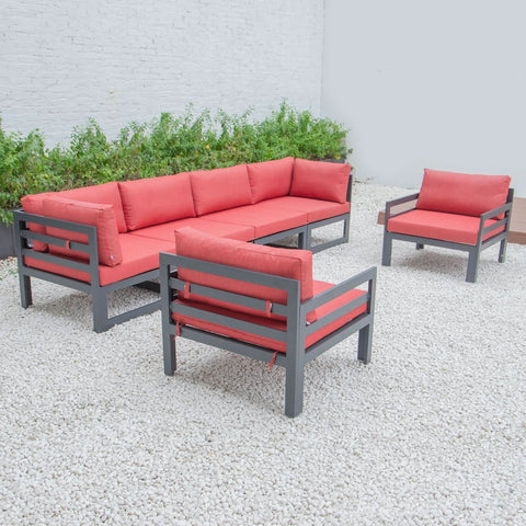 Chelsea 6-Piece Patio Armchair Sectional Black Aluminum With Cushions