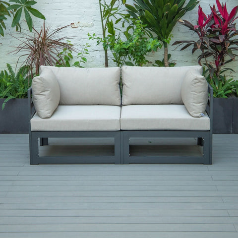 Chelsea 2-Piece Sectional Loveseat Black Aluminum with Cushions