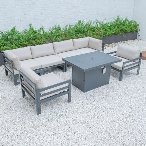 Chelsea 7-Piece Patio Sectional & Fire Pit Table Black Aluminum With Cushions
