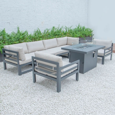 Chelsea 7-Piece Patio Sectional & Fire Pit Table Black Aluminum With Cushions