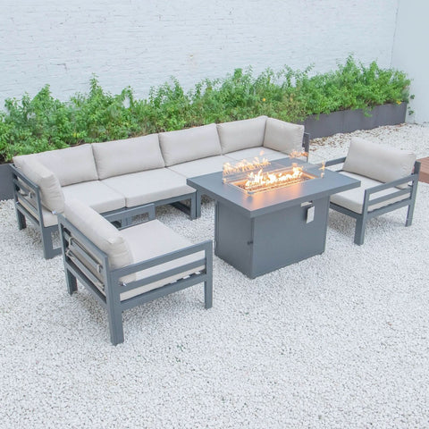 Chelsea 7-Piece Patio Sectional & Fire Pit Table Black Aluminum With Cushions