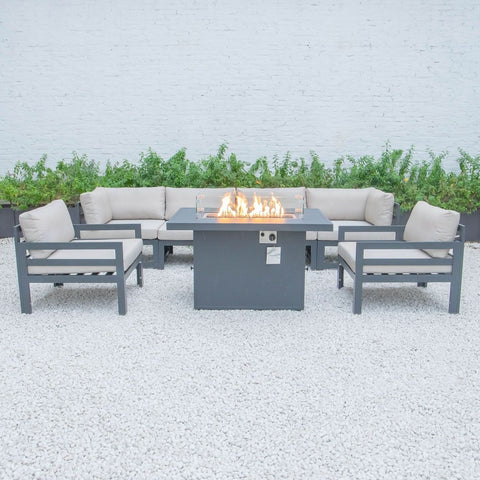 Chelsea 7-Piece Patio Sectional & Fire Pit Table Black Aluminum With Cushions