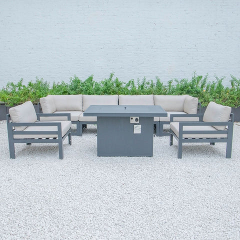 Chelsea 7-Piece Patio Sectional & Fire Pit Table Black Aluminum With Cushions
