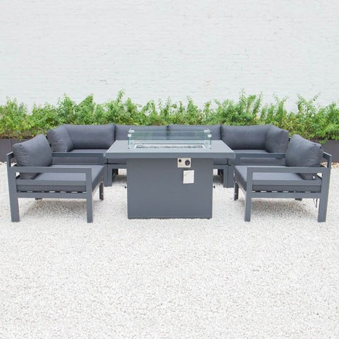 Chelsea 7-Piece Patio Sectional & Fire Pit Table Black Aluminum With Cushions