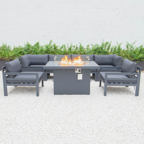 Chelsea 7-Piece Patio Sectional & Fire Pit Table Black Aluminum With Cushions